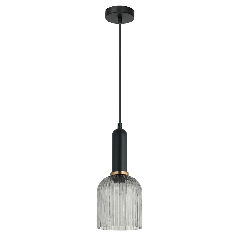Interior Ribbed Ellipse Shaped Glass Pendant Smoke - VINTAJ7