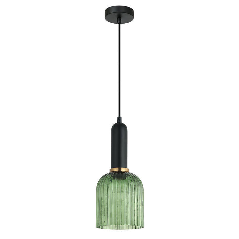 Interior Ribbed Ellipse Shaped Glass Pendant Green - VINTAJ8