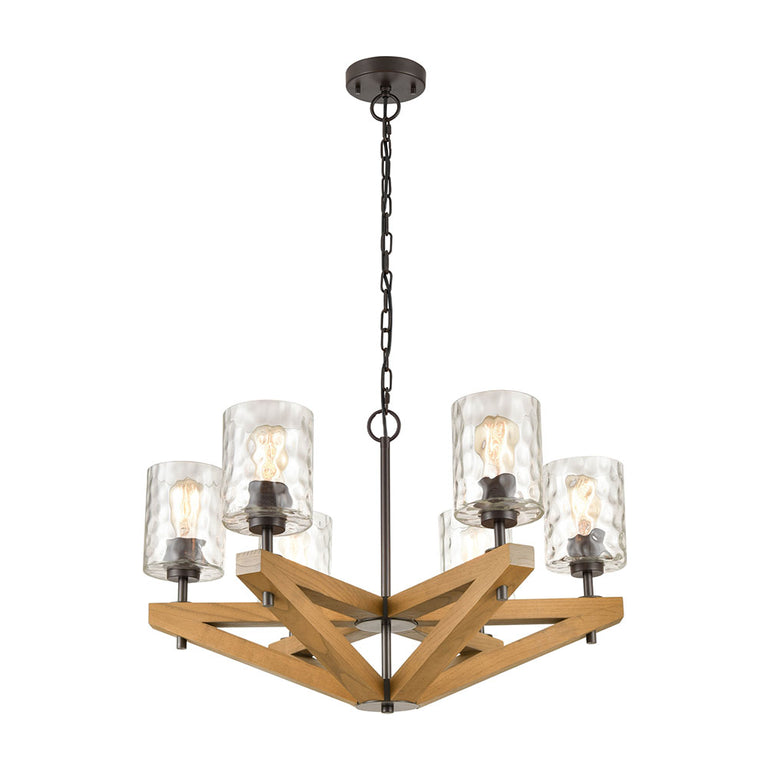 Interior Candelabra Wood 6 Light Pendant Oak Wood with Oil Rubbed Bronze - VOTIF1
