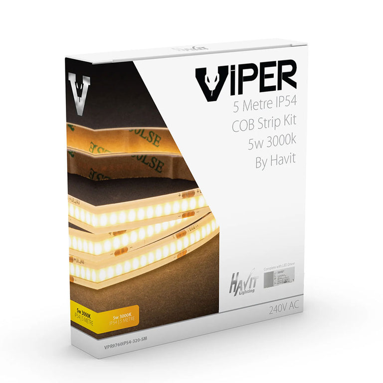 Viper COB 5W IP54 24V DC 3000K 5 Metre LED Strip Kit / Warm White - VPR9760IP54-320-5M