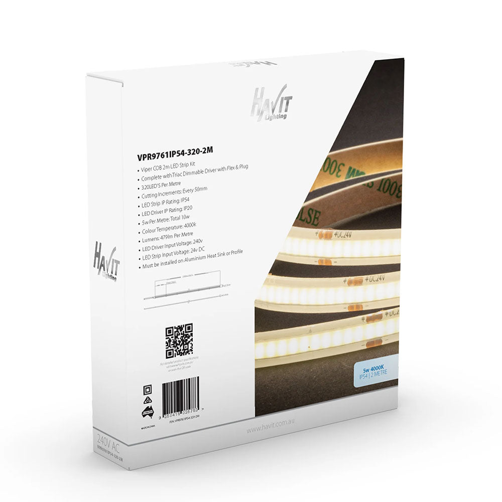 Viper COB 5W IP54 24V DC 4000K 2 Metre LED Strip Kit / Neutral White - VPR9761IP54-320-2M