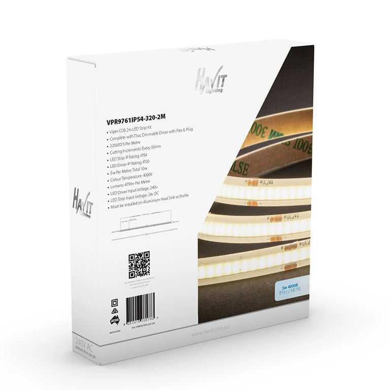 Viper COB 5W IP54 24V DC 4000K 2 Metre LED Strip Kit / Neutral White - VPR9761IP54-320-2M