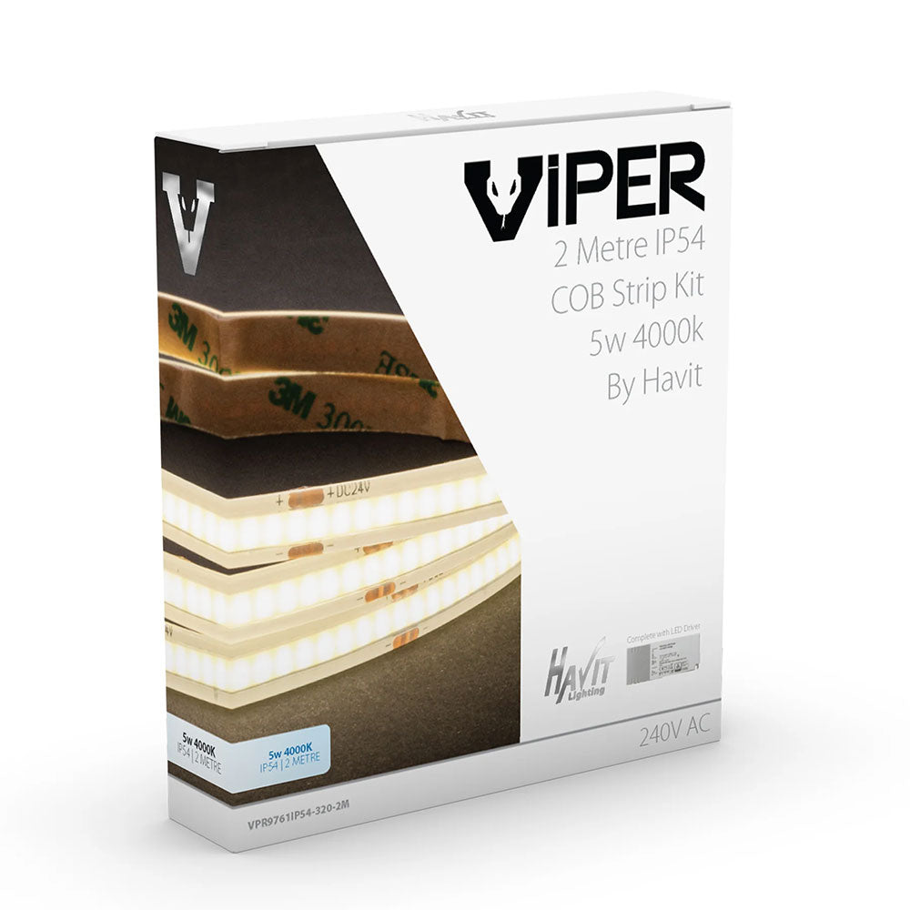 Viper COB 5W IP54 24V DC 4000K 2 Metre LED Strip Kit / Neutral White - VPR9761IP54-320-2M