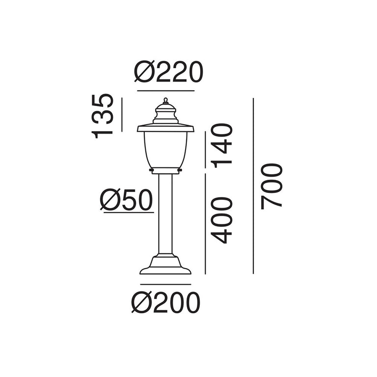 Venezia 700mm Post Light With White Glass IP44 - 248.12.ORB