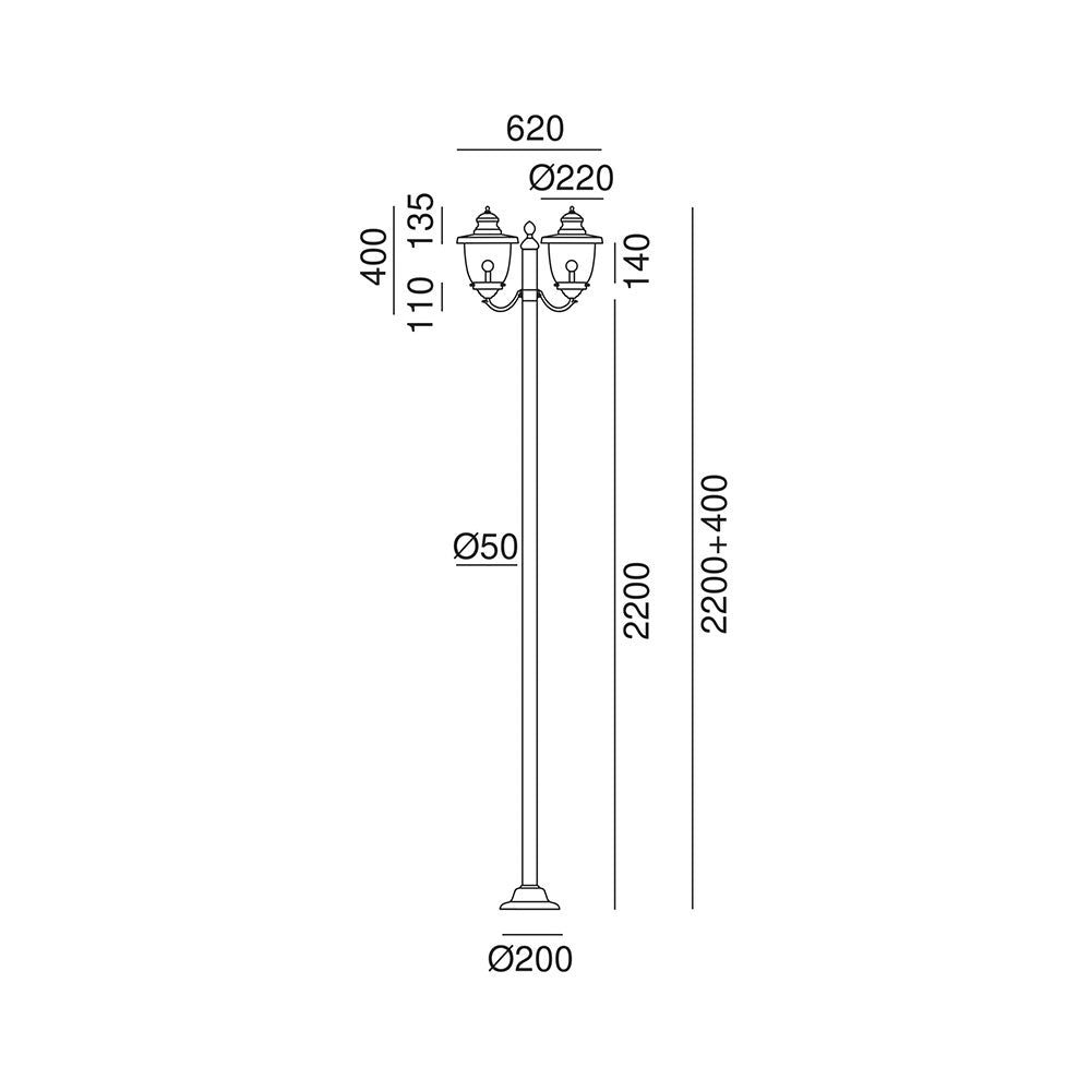 Venezia 2 Light Facing Up Post Light With Clear Glass IP44 - 248.20.ORT