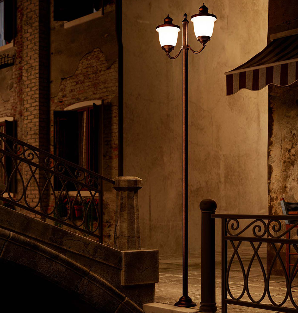 Venezia 2 Light Facing Up Post Light With White Glass IP44 - 248.20.ORB