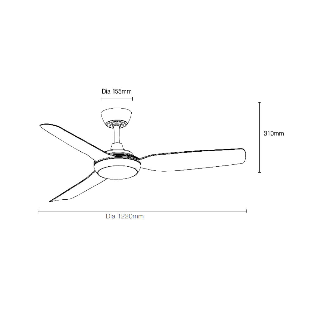 Viper 48" 3 Blade DC Smart Ceiling Fan With WIFI Remote Control + LED Light Matt Black - MVDC1233M