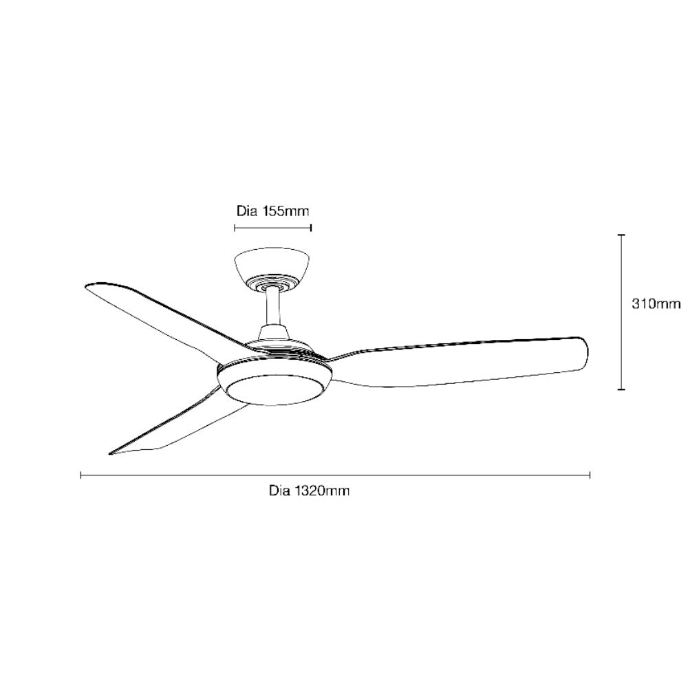 Viper 52" 3 Blade DC Smart Ceiling Fan With WIFI Remote Control + LED Light Matt White - MVDC1333W