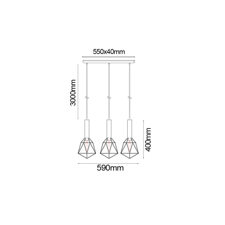 Diamond Iron Cage 3 Light Pendant White - Whiteband1x3