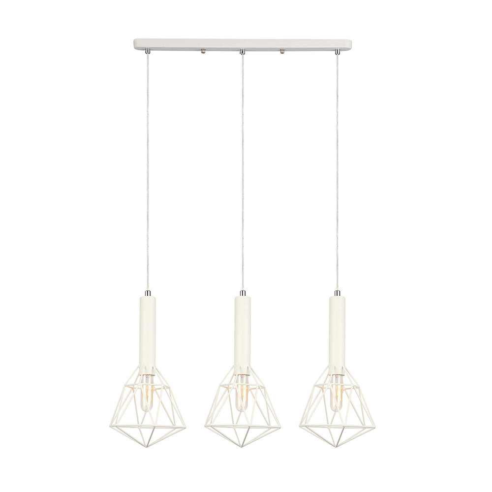 Diamond Iron Cage 3 Light Pendant White - Whiteband1x3