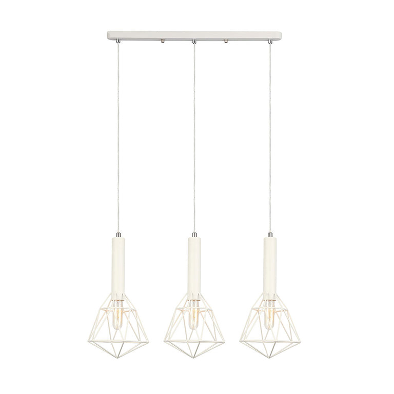 Diamond Iron Cage 3 Light Pendant White - Whiteband1x3