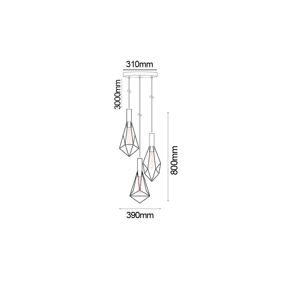 Diamond Iron Cage 3 Light Pendant White - Whiteband2x3