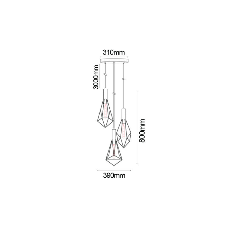 Diamond Iron Cage 3 Light Pendant White - Whiteband2x3