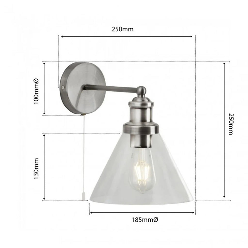 Clifford Decorative Wall Light With Pull Switch Satin Chrome - WL1277-SC