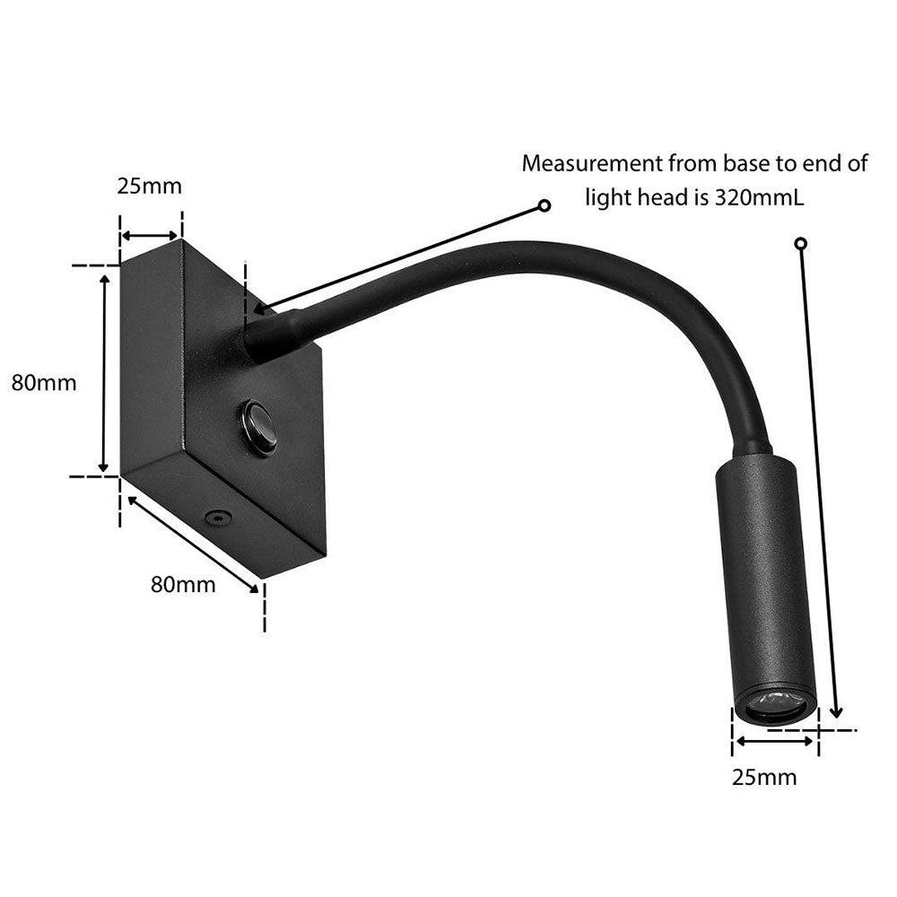 Kiyo 3W LED Flexi Stem Spotlight Black / Warm White - WL6410-BL