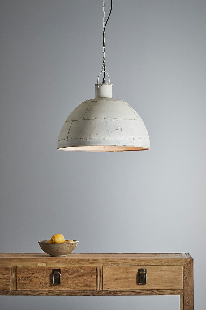 Granada Iron Riveted Dome Pendant Medium Vintage White - ZAF10100WH