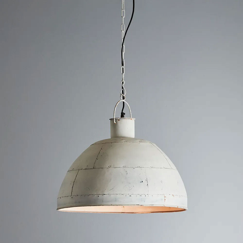 Granada Iron Riveted Dome Pendant Medium Vintage White - ZAF10100WH
