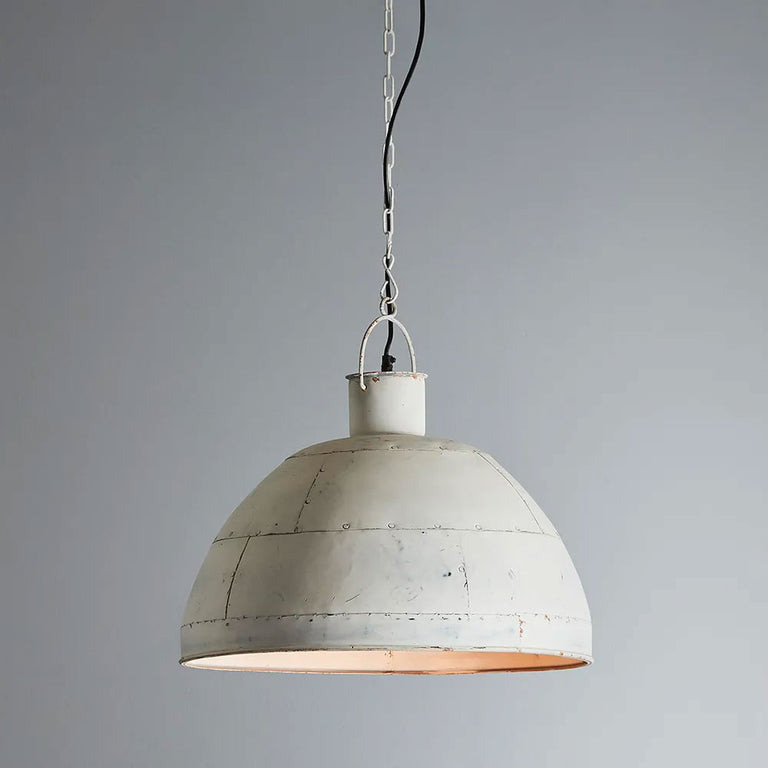 Granada Iron Riveted Dome Pendant Medium Vintage White - ZAF10100WH