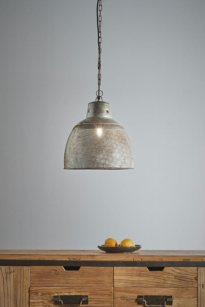 Riva Perforated Iron Dome Pendant Small Zinc - ZAF10104