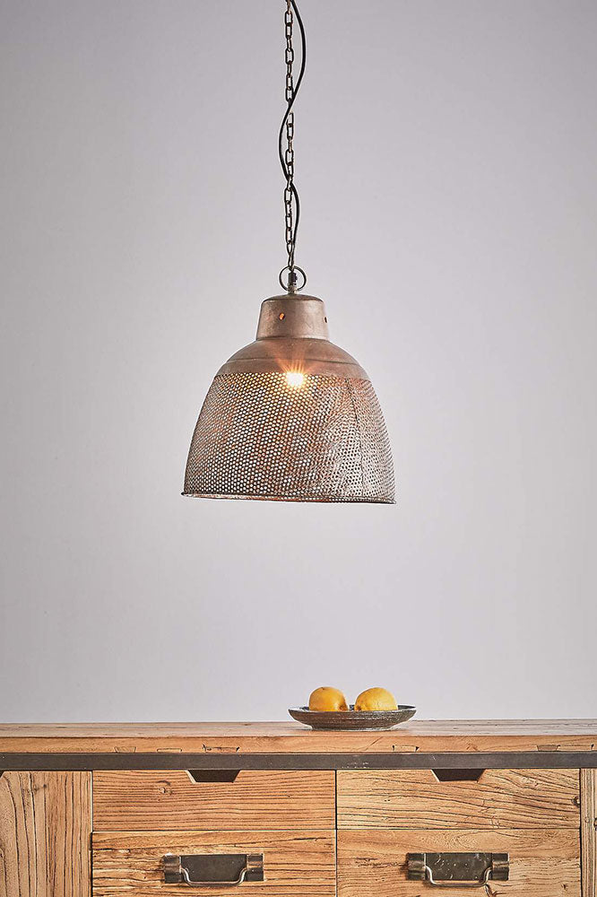 Riva Perforated Iron Dome Pendant Small Antique Copper - ZAF10105