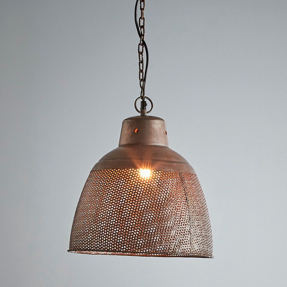 Riva Perforated Iron Dome Pendant Small Antique Copper - ZAF10105