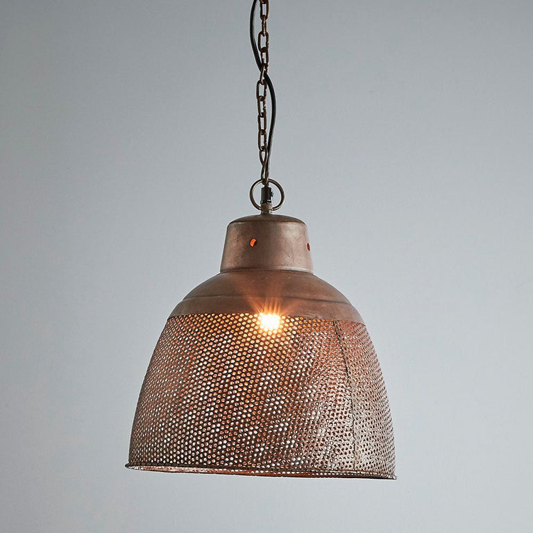 Riva Perforated Iron Dome Pendant Small Antique Copper - ZAF10105