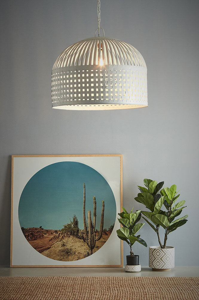 Esch Woven Iron Strips Pendant Large White - ZAF10108WH