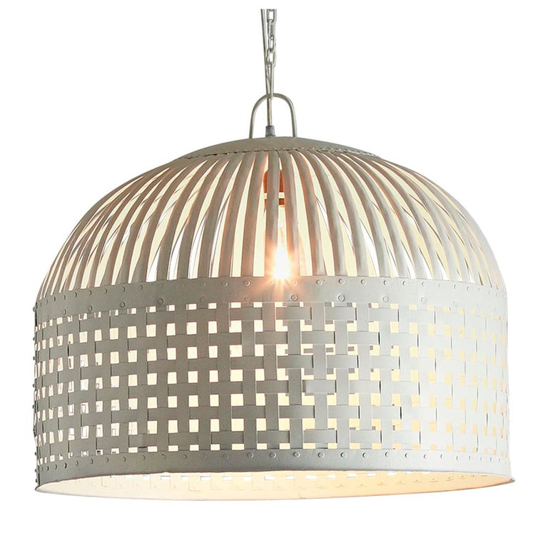 Esch Woven Iron Strips Pendant Large White - ZAF10108WH