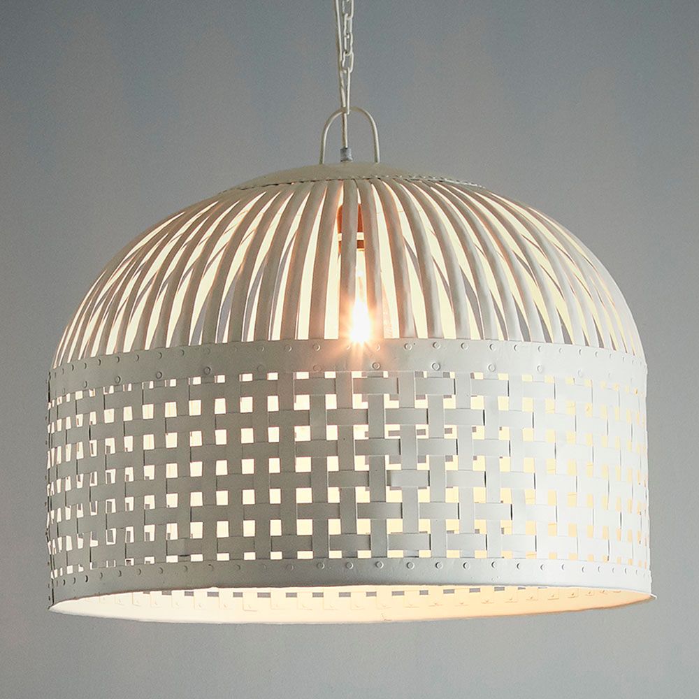 Esch Woven Iron Strips Pendant Large White - ZAF10108WH