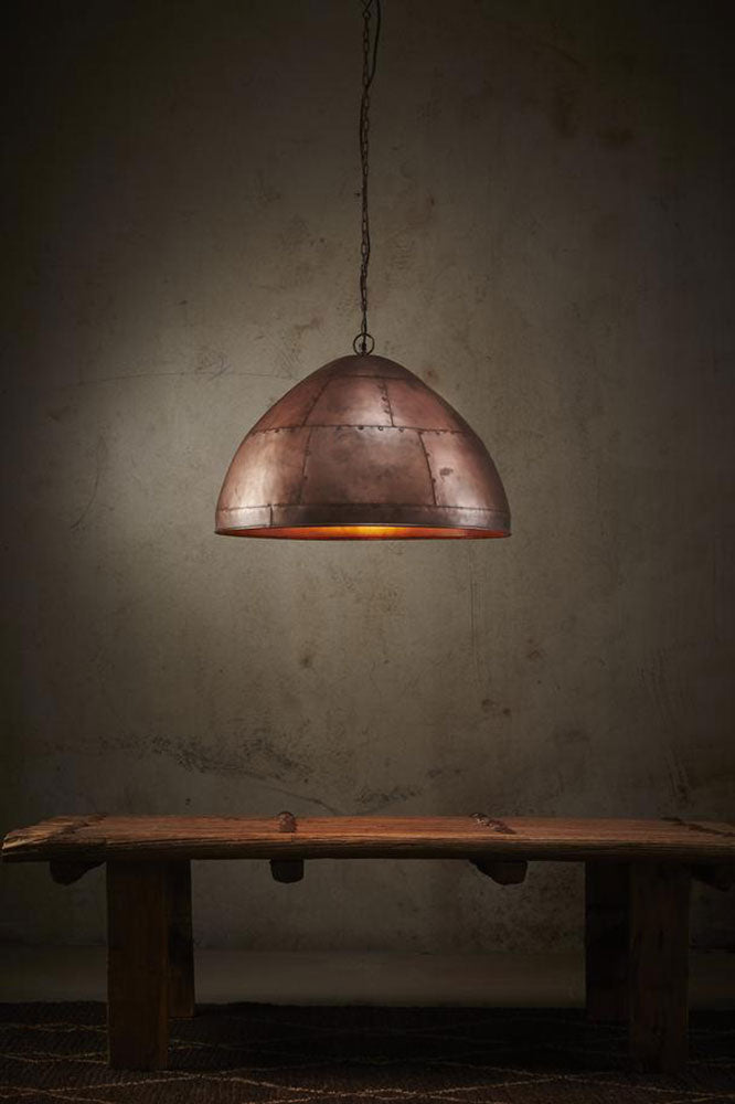 P51 Iron Riveted Dome Pendant Medium Antique Copper - ZAF10168CP