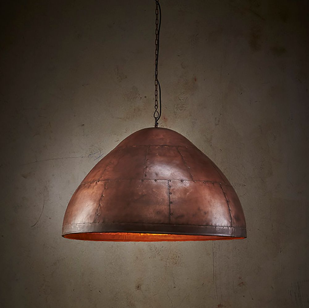 P51 Iron Riveted Dome Pendant Medium Antique Copper - ZAF10168CP