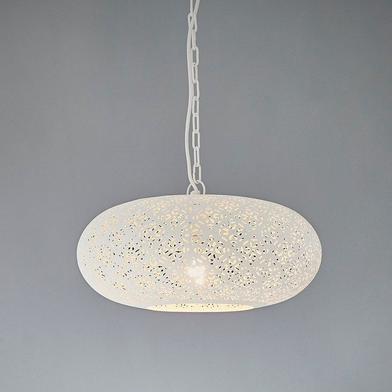 Titan 1 Light Perforated Ellipse Pendant White - ZAF10221