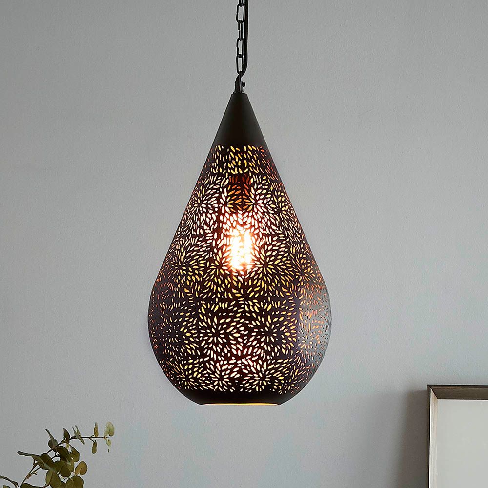 Aquarius Perforated Teardrop Pendant Medium Matt Black - ZAF10226BK
