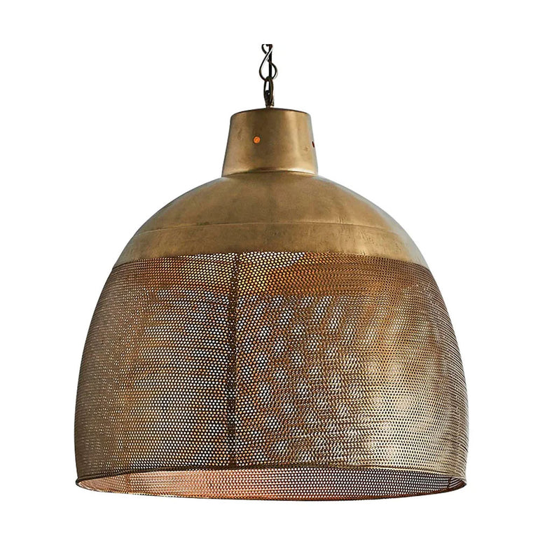 Riva Perforated Iron Dome Pendant Large Antique Brass - ZAF10258