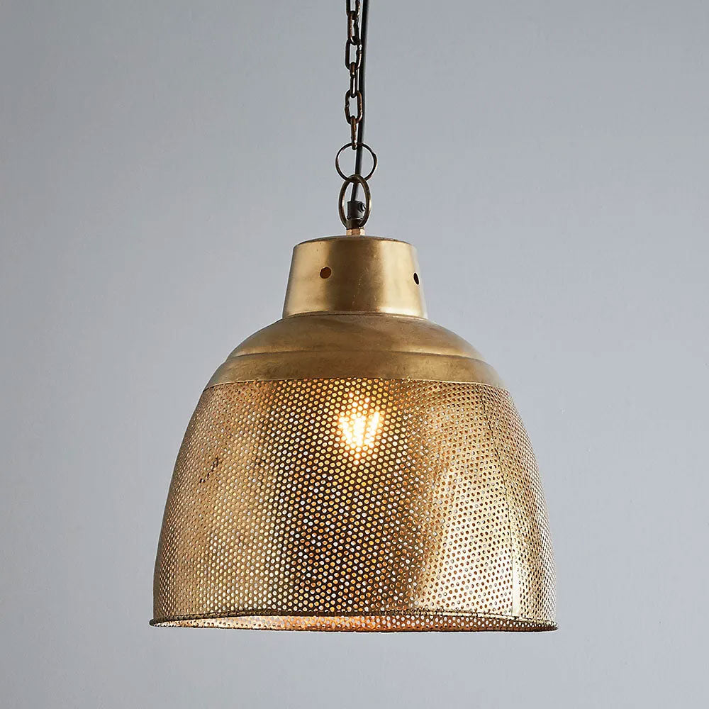 Riva Perforated Iron Dome Pendant Small Antique Brass - ZAF10259