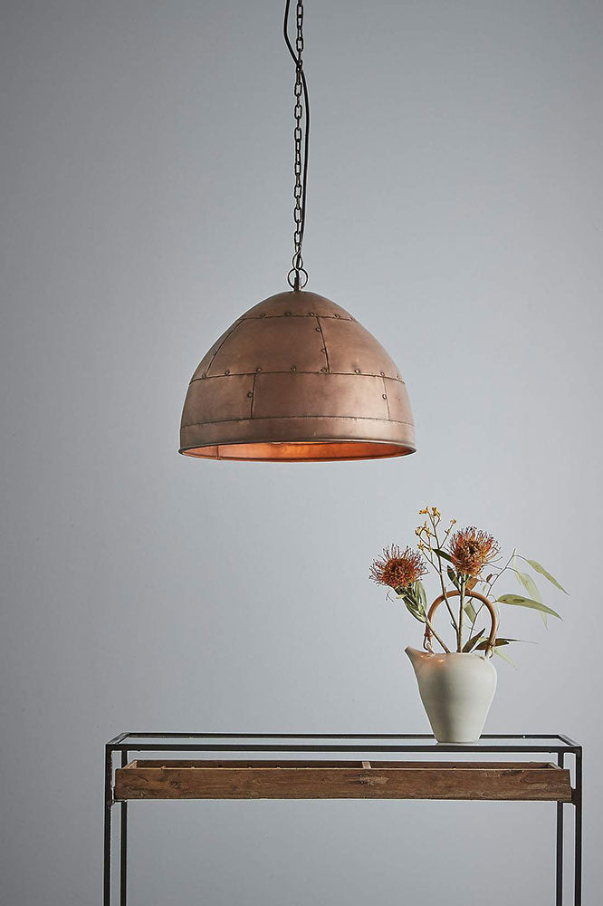 P51 Iron Riveted Dome Pendant Small Antique Copper - ZAF10308