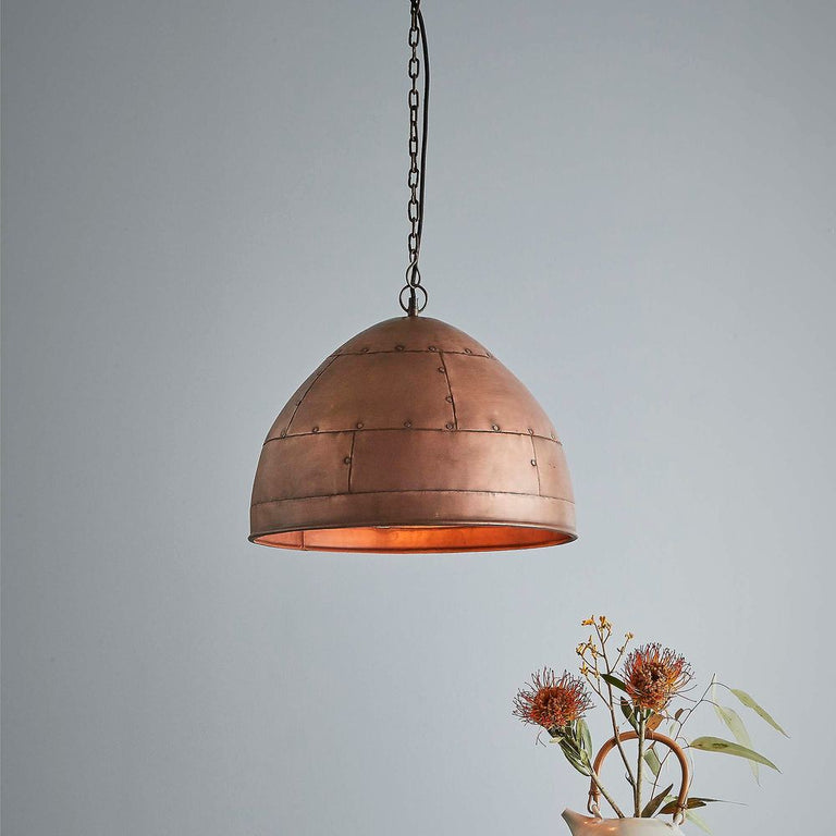 P51 Iron Riveted Dome Pendant Small Antique Copper - ZAF10308