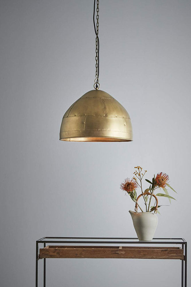 P51 Iron Riveted Dome Pendant Small Antique Brass - ZAF10310