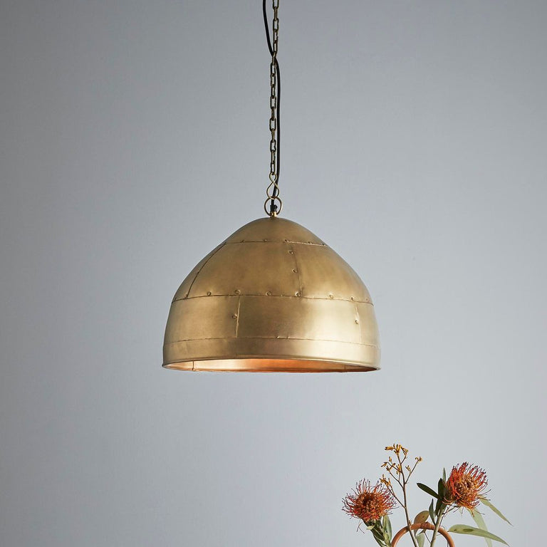 P51 Iron Riveted Dome Pendant Small Antique Brass - ZAF10310
