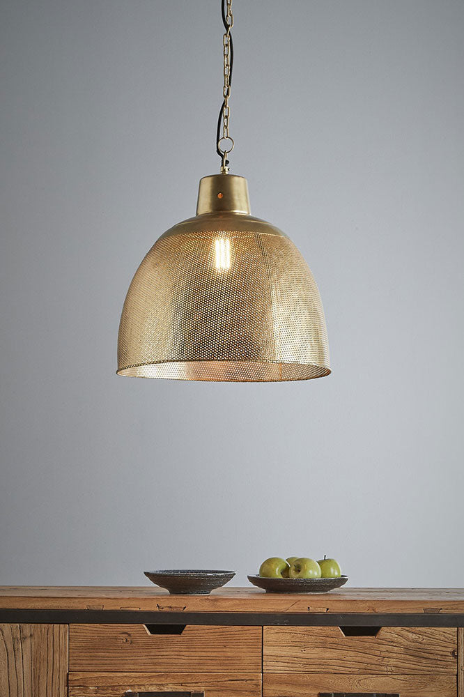 Riva Perforated Iron Dome Pendant Medium Antique Brass - ZAF10318