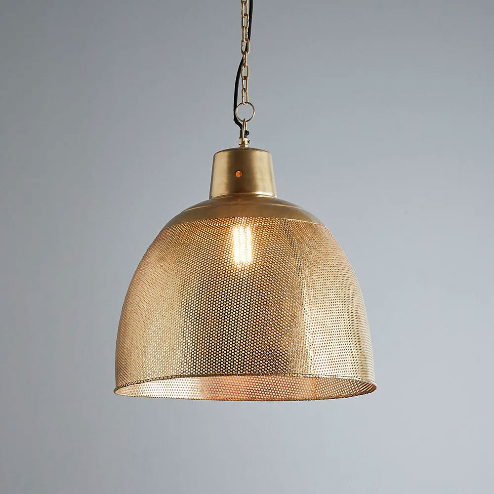 Riva Perforated Iron Dome Pendant Medium Antique Brass - ZAF10318
