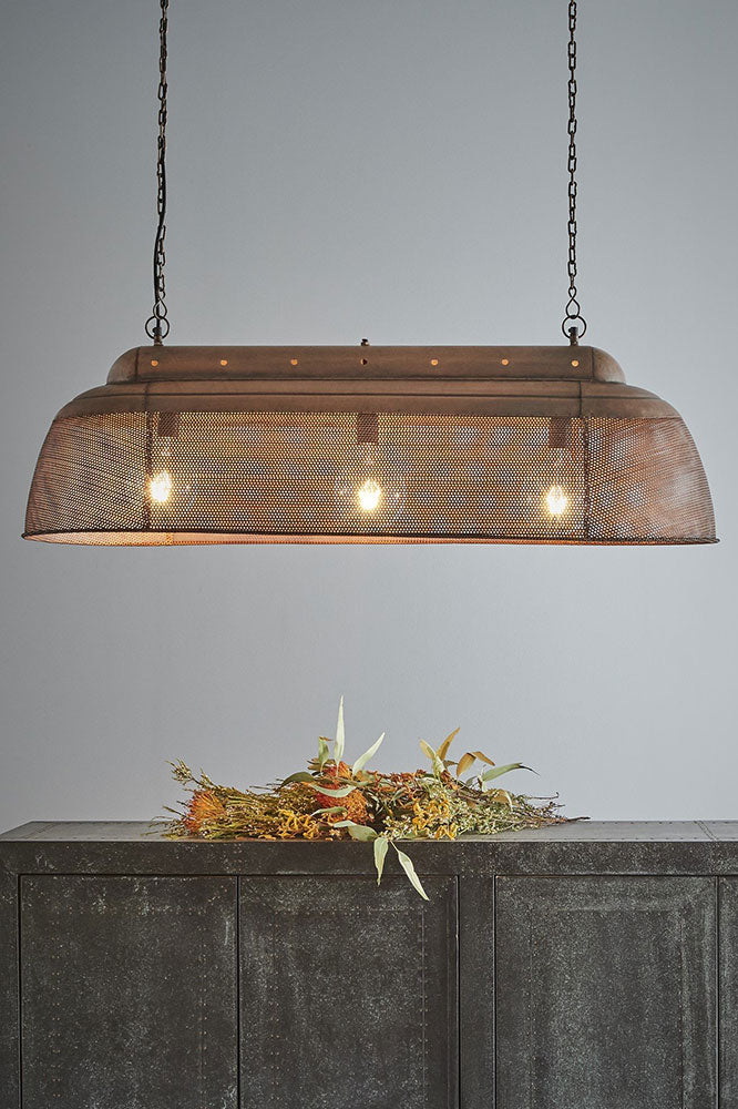 Riva Perforated Iron Dome Pendant Long Antique Copper - ZAF10325