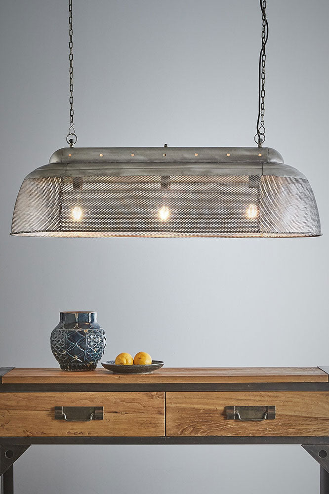 Riva Perforated Iron Dome Pendant Long Zinc - ZAF10326