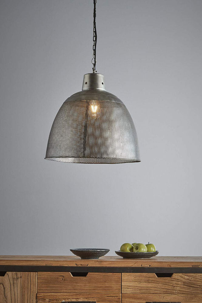 Riva Perforated Iron Dome Pendant Medium Zinc - ZAF10328