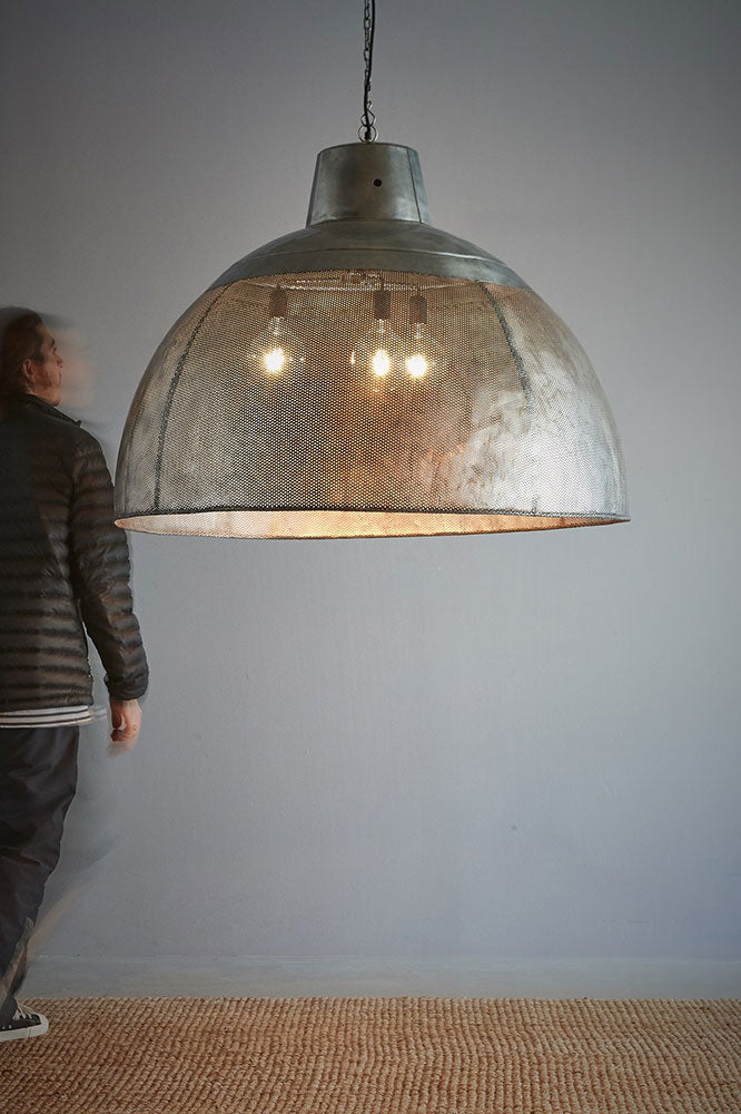 Riva Perforated Iron Dome Pendant Extra Large Zinc - ZAF10329