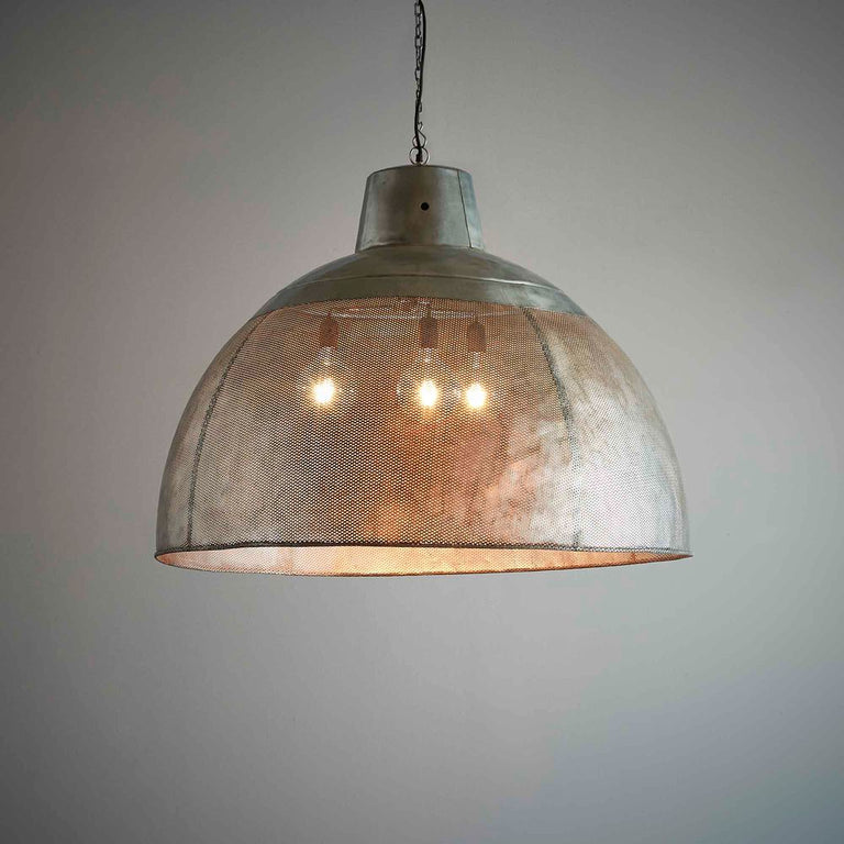 Riva Perforated Iron Dome Pendant Extra Large Zinc - ZAF10329