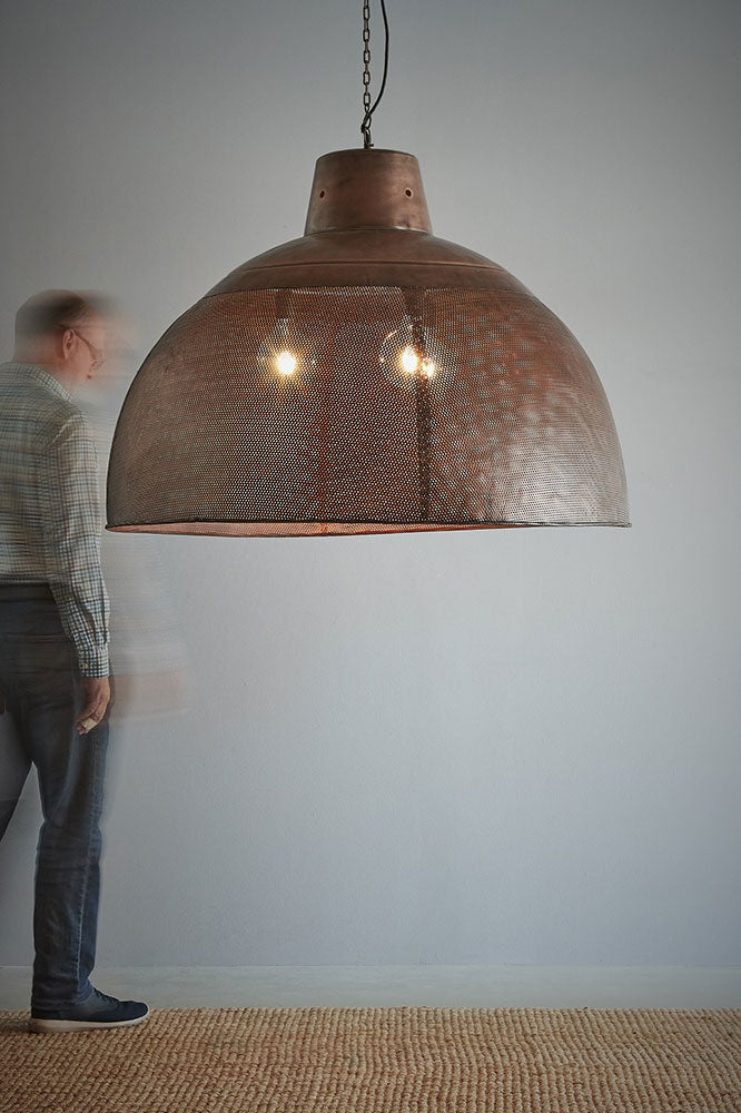 Riva Perforated Iron Dome Pendant Extra Large Antique Copper - ZAF10330