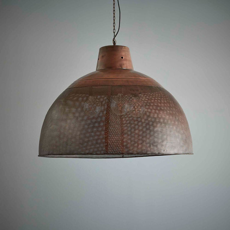 Riva Perforated Iron Dome Pendant Extra Large Antique Copper - ZAF10330