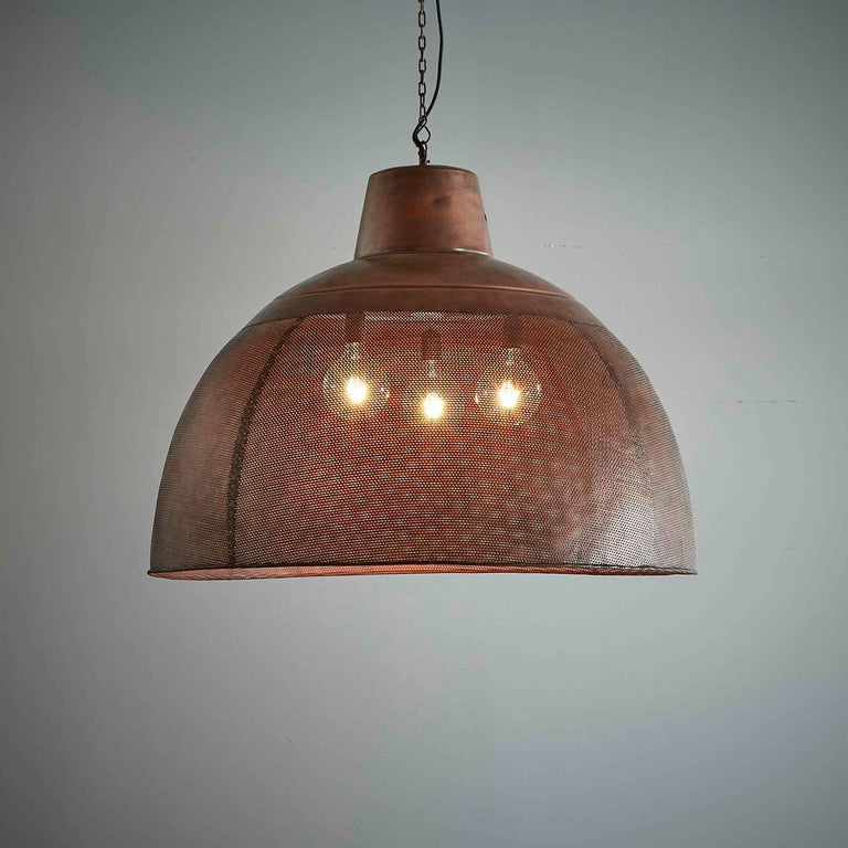 Riva Perforated Iron Dome Pendant Extra Large Antique Copper - ZAF10330