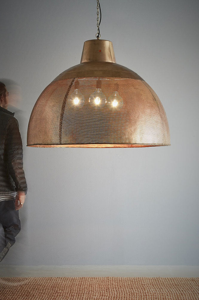 Riva Perforated Iron Dome Pendant Extra Large Antique Brass - ZAF10331